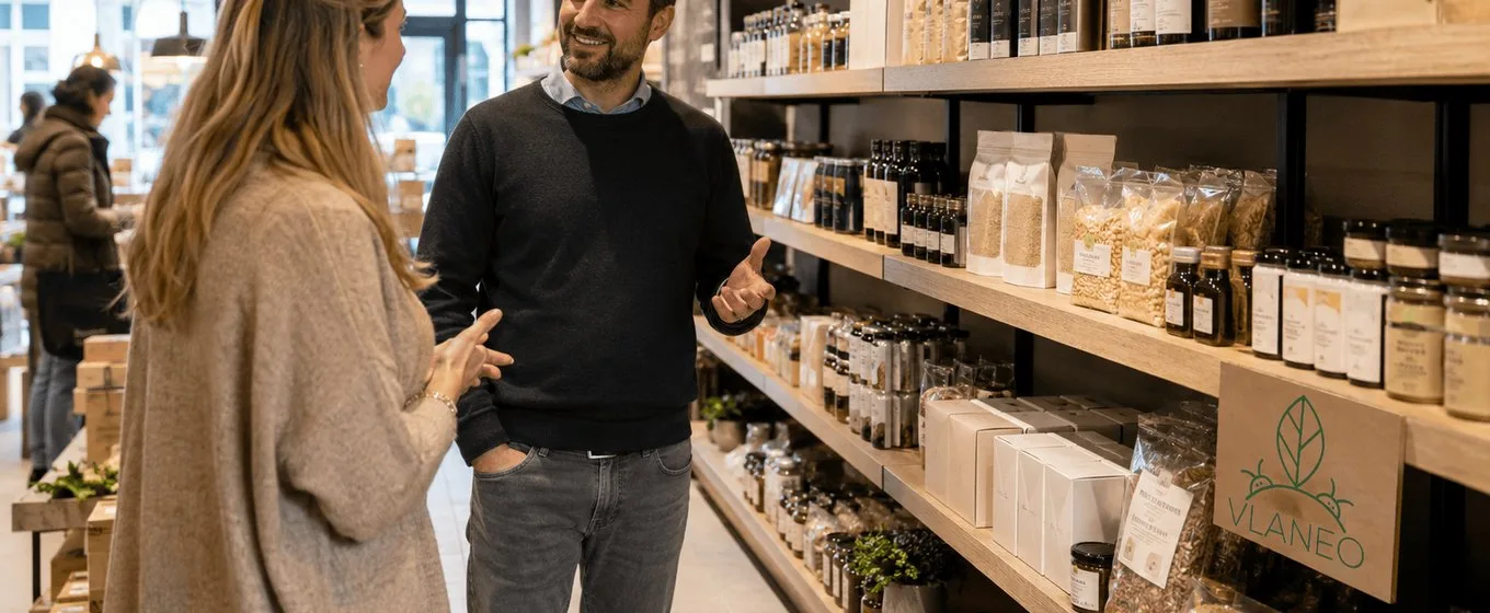 Vlaneo Produkte im Regal eines Einzelhändlers nach der Lieferung
